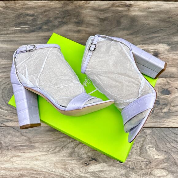 NIB Sam Edelman 8M Yaro Leather Ankle Strap Block Heel Sandals Lilac Croc - Picture 3 of 12